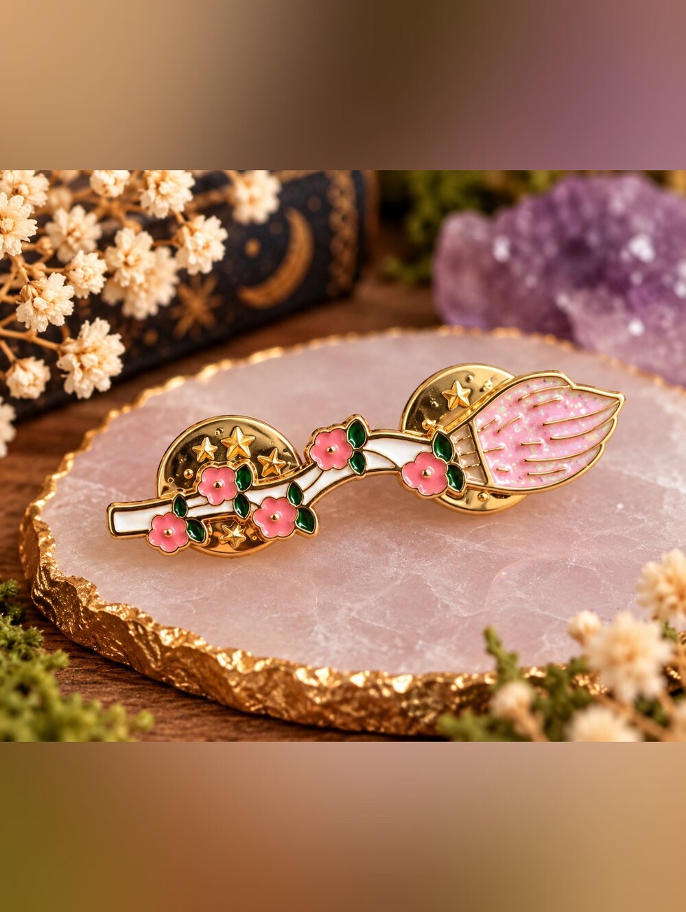 Brand New Gold-Tone Pink Witch’s Broom Enamel Pin New